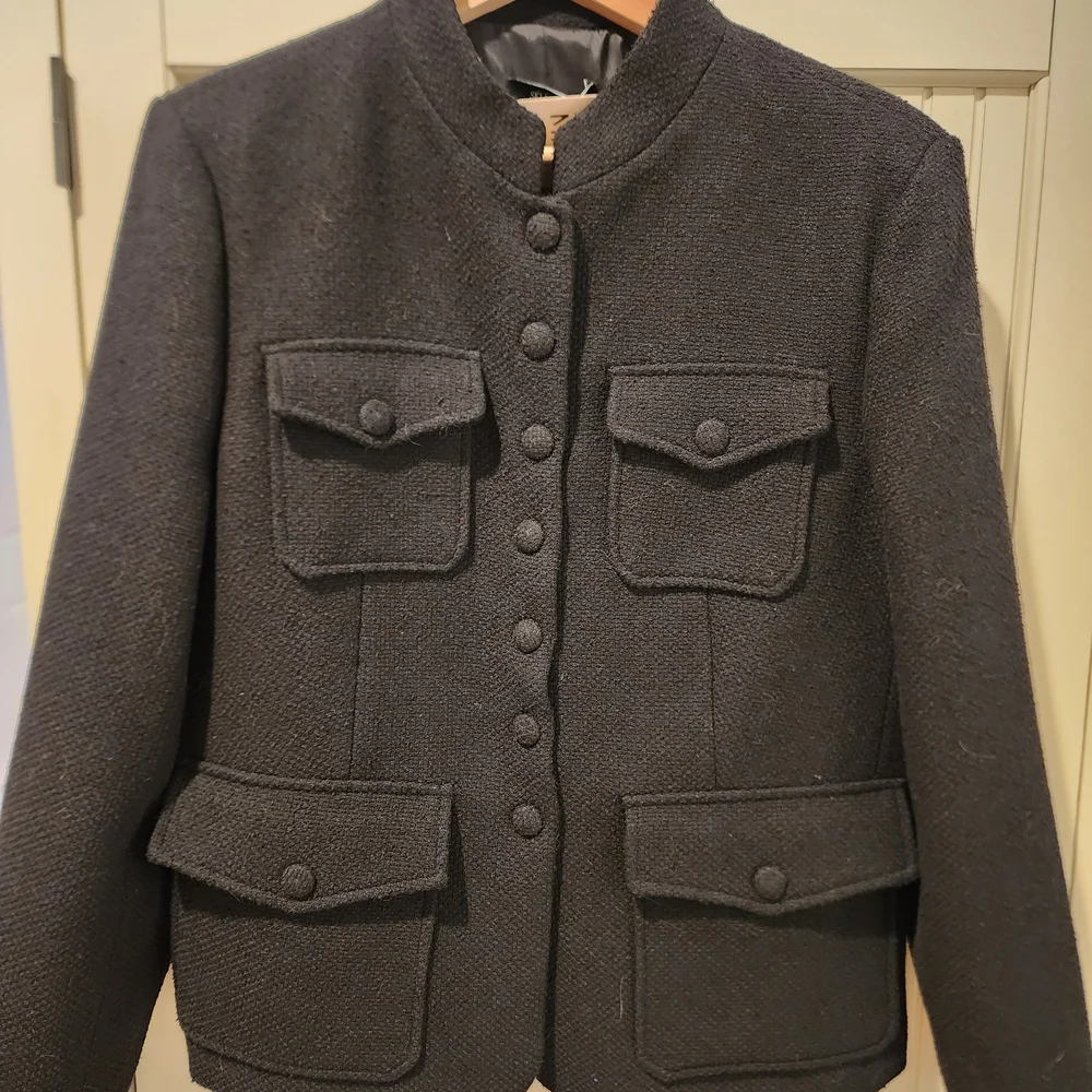 Mango Black Women's Pocket Tweed Jacket XL NWT - Picture 3 of 6